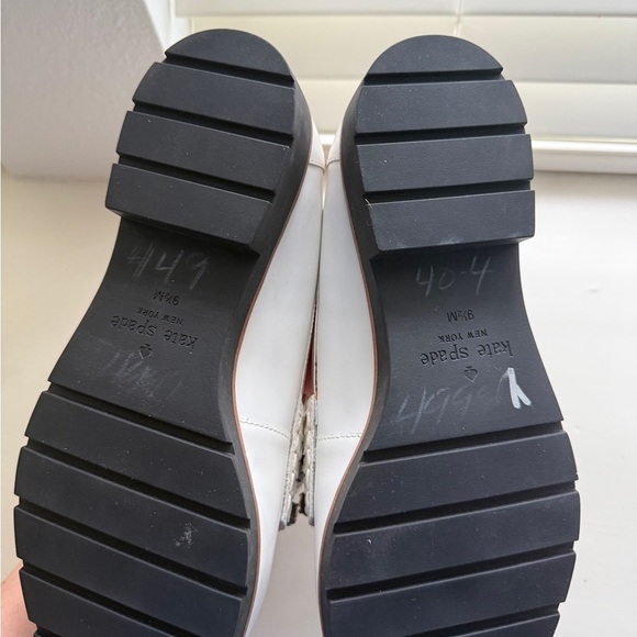 KATE SPADE Loafers Gemstones White Black New York KarryToo Leather Shoe Heel 9.5 - Picture 5 of 9